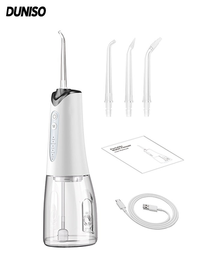 DUNISO Portable Water Dental Flosser ,Dental Oral Irrigator With 4 Modes ,4 Replaceable  Jet Nozzles, Rechargeable IPX7 Waterproof Teeth Cleaner For Home And Travel 300ML - Image 1