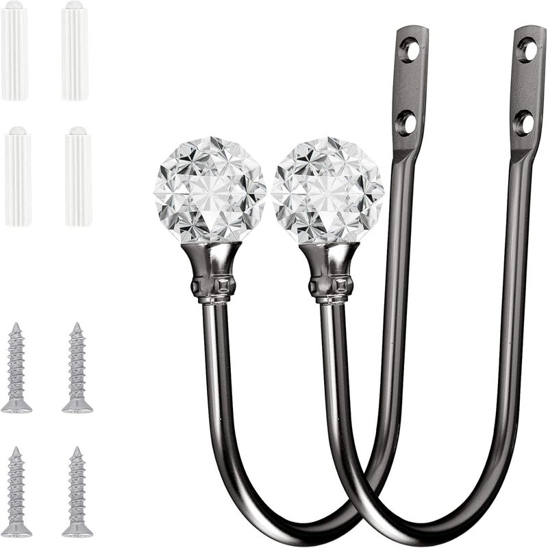 HEMOUR Curtain Holdback, 4Pcs Wall Mounted Drapery Tiebacks with Clear Crystal Ball, Heavy Duty Metal Decorative Window Drapery Curtain Holder Curtain Hooks with Screws, Matt Black - Image 2