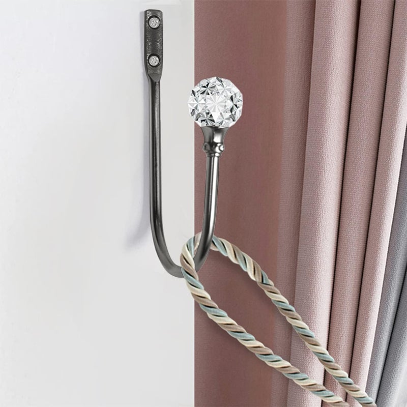 HEMOUR Curtain Holdback, 4Pcs Wall Mounted Drapery Tiebacks with Clear Crystal Ball, Heavy Duty Metal Decorative Window Drapery Curtain Holder Curtain Hooks with Screws, Matt Black - Image 5