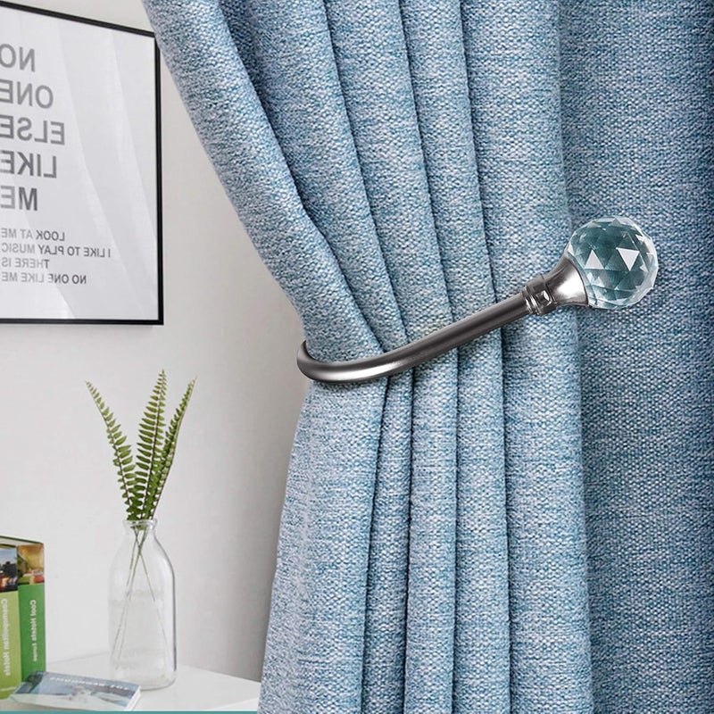 HEMOUR Curtain Holdback, 4Pcs Wall Mounted Drapery Tiebacks with Clear Crystal Ball, Heavy Duty Metal Decorative Window Drapery Curtain Holder Curtain Hooks with Screws, Matt Black - Image 4
