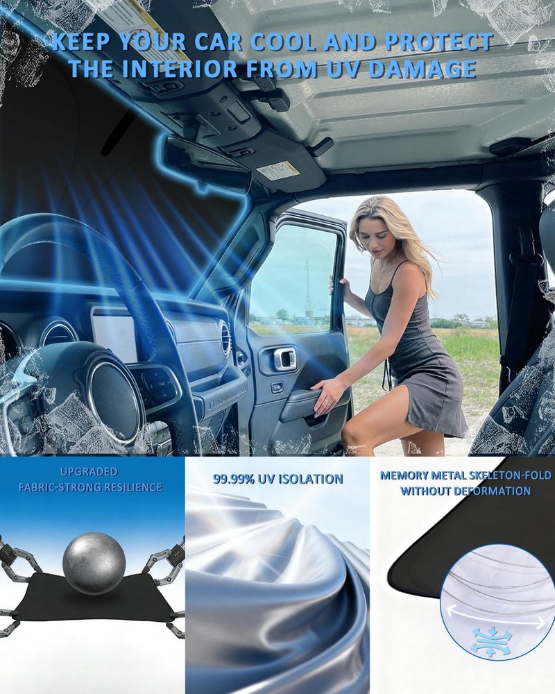 ZOIBV Sun Shade Sunshade for Ford Mustang Windshield Cover, 4-Layer Front Window Shade Custom fit Mustang Mach-E 2021-2024 Sun Visor 240T Retractable Shield Shade Blocks UV Rays Cooler Car Accessories - Image 4