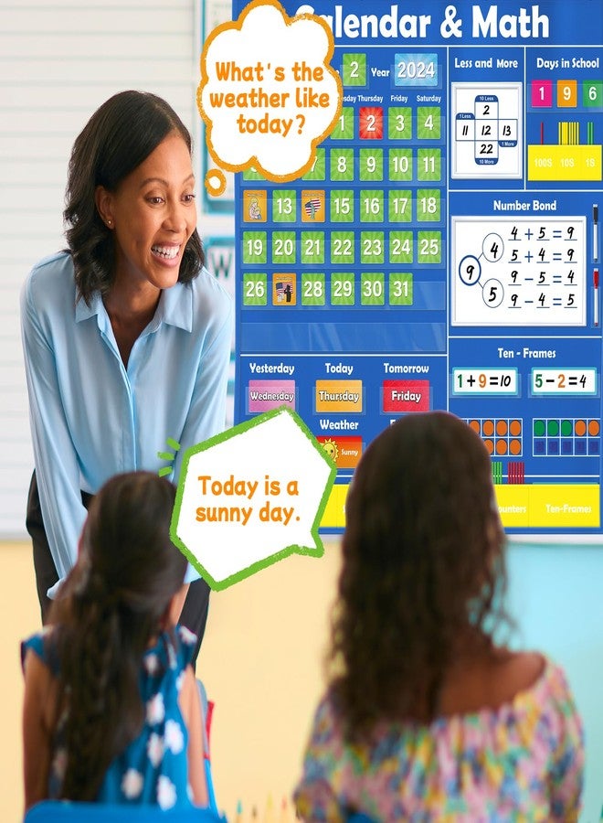 SkilLify Circle Time Calendar Pocket Chart for Classroom, Kids Learning Center with Weather Seasons Emotions & Math Activities, Addition Subtraction Manipulatives, Preschool Homeschool Supplies - Image 3