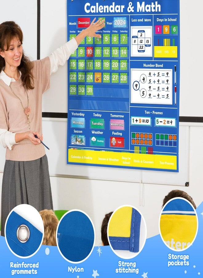 SkilLify Circle Time Calendar Pocket Chart for Classroom, Kids Learning Center with Weather Seasons Emotions & Math Activities, Addition Subtraction Manipulatives, Preschool Homeschool Supplies - Image 5