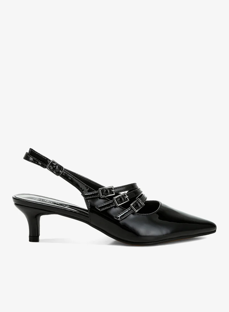 Triple Strap Slingback Sandals in Black