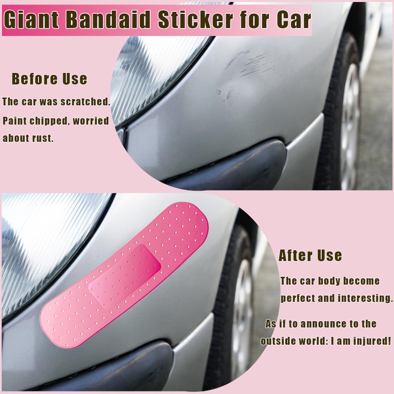 Keromtein 4pcs Funny Car Band Aid Sticker for Car Damage, 10/24in Giant Band Aid Car Decals for Cover Dent Crack and Scratch, Car Bumper Sticker, Large Vehicle Body Bandage (Pink 2pcs Large and 2pcs Small Size) - Image 4