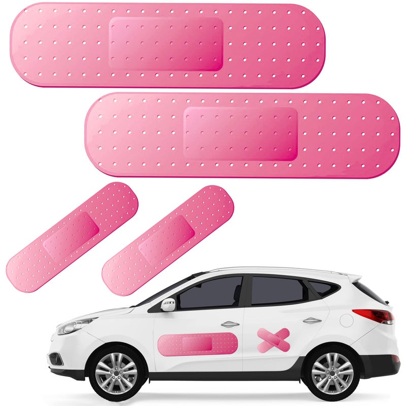 Keromtein 4pcs Funny Car Band Aid Sticker for Car Damage, 10/24in Giant Band Aid Car Decals for Cover Dent Crack and Scratch, Car Bumper Sticker, Large Vehicle Body Bandage (Pink 2pcs Large and 2pcs Small Size) - Image 1