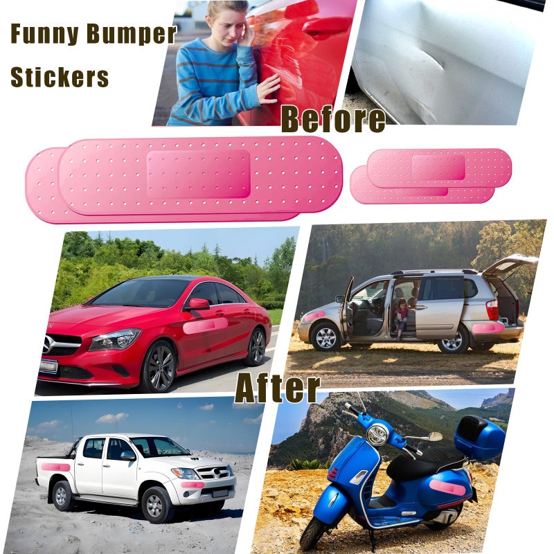 Keromtein 4pcs Funny Car Band Aid Sticker for Car Damage, 10/24in Giant Band Aid Car Decals for Cover Dent Crack and Scratch, Car Bumper Sticker, Large Vehicle Body Bandage (Pink 2pcs Large and 2pcs Small Size) - Image 5