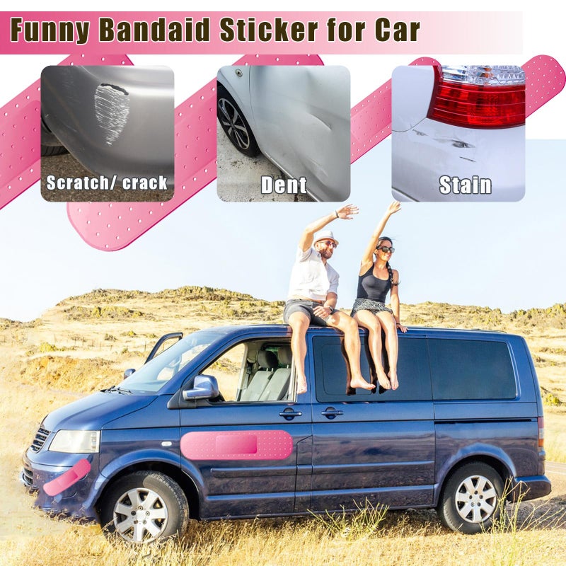 Keromtein 4pcs Funny Car Band Aid Sticker for Car Damage, 10/24in Giant Band Aid Car Decals for Cover Dent Crack and Scratch, Car Bumper Sticker, Large Vehicle Body Bandage (Pink 2pcs Large and 2pcs Small Size) - Image 3
