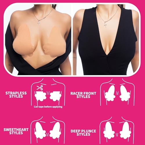 Tbwisher Boob Tape for Breast Lift Boobytape - 3 Pairs Sticky Body Tape for Push-up Breast Support Lift 5 pairs Nipple covers (Beige, A-B) - Image 5