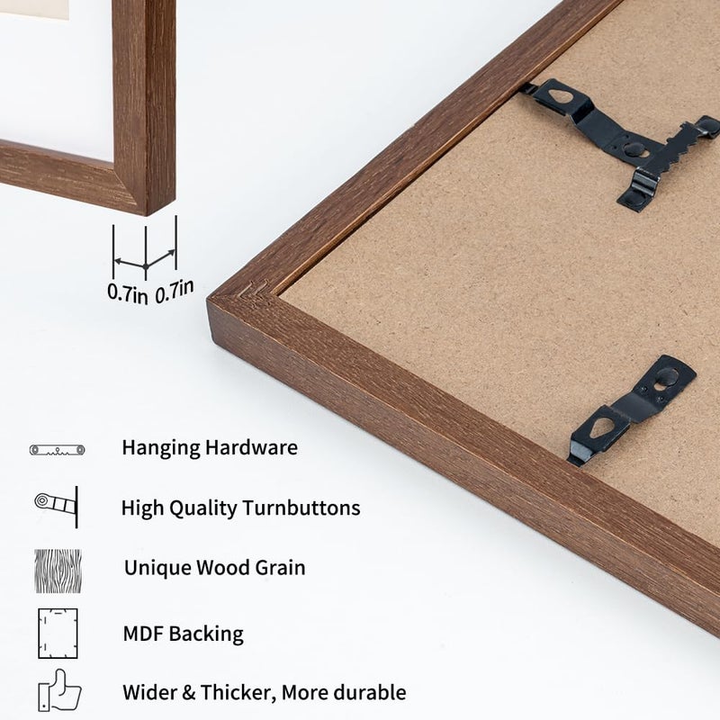 Axeman 16x20 Picture Frame with Mat for 11x14, Solid Oak Wood Poster Frame with Tempered Glass for Home Decor, Wooden 16x20inch Photo Frame for Art Photo and Prints, Wall Hook Included, Walnut - Image 5