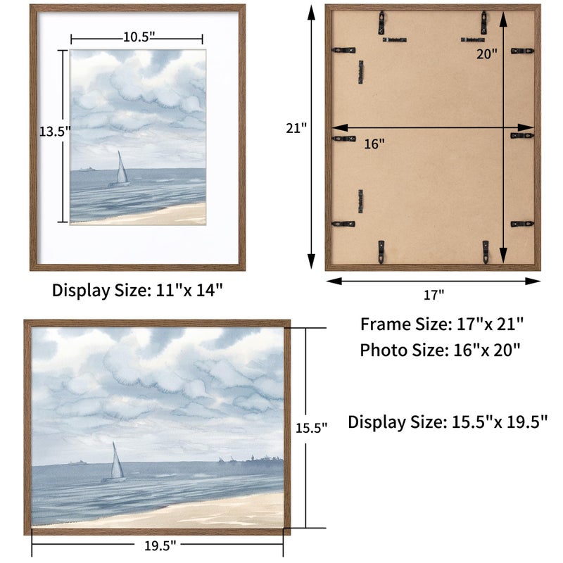 Axeman 16x20 Picture Frame with Mat for 11x14, Solid Oak Wood Poster Frame with Tempered Glass for Home Decor, Wooden 16x20inch Photo Frame for Art Photo and Prints, Wall Hook Included, Walnut - Image 3