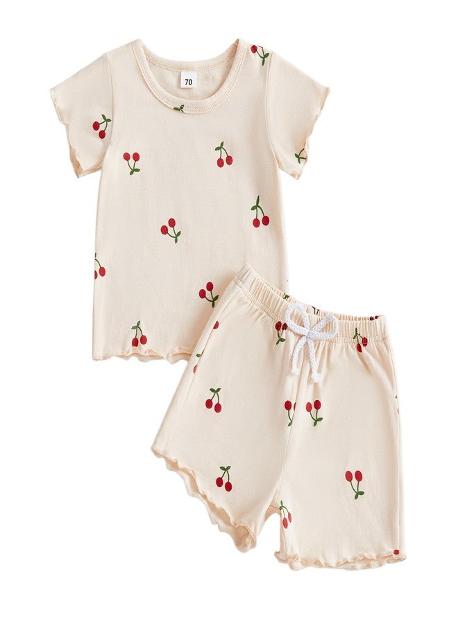 Thorn Tree Summer Baby Girl Clothes Short Sleeve Tops Elastic Shorts Cute Toddler Girls Outfits Infant Outfit (Apricot, 12-18 Months) - Image 1