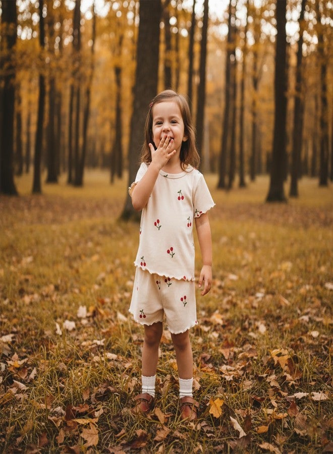 Thorn Tree Summer Baby Girl Clothes Short Sleeve Tops Elastic Shorts Cute Toddler Girls Outfits Infant Outfit (Apricot, 12-18 Months) - Image 2