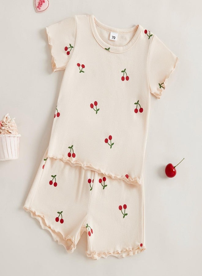 Thorn Tree Summer Baby Girl Clothes Short Sleeve Tops Elastic Shorts Cute Toddler Girls Outfits Infant Outfit (Apricot, 12-18 Months) - Image 3