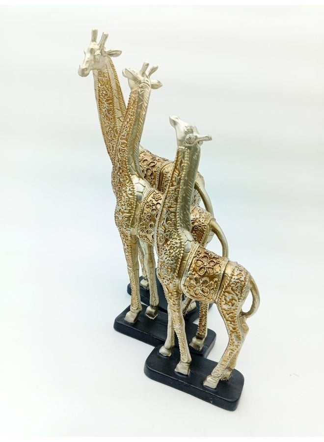 Genaric ثلاثية أنيقة من تماثيل زرافات ذهبية وفضية مزخرفة - Image 1