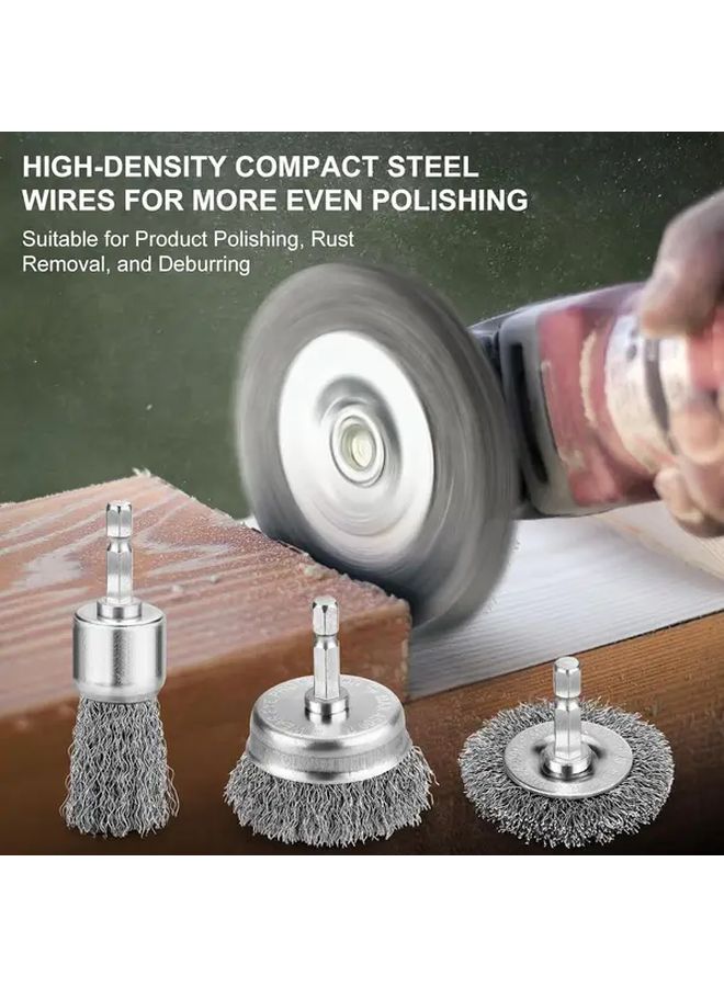 6pcs Silvery Carbon Steel Wire Cup Brush Drill Bit 1 4 Hex Shank Rust Removal - Image 5