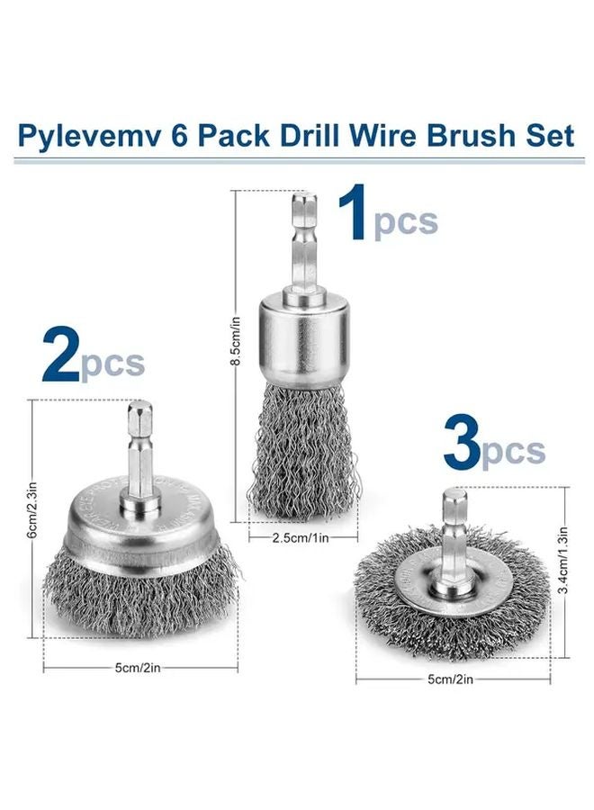 6pcs Silvery Carbon Steel Wire Cup Brush Drill Bit 1 4 Hex Shank Rust Removal - Image 3