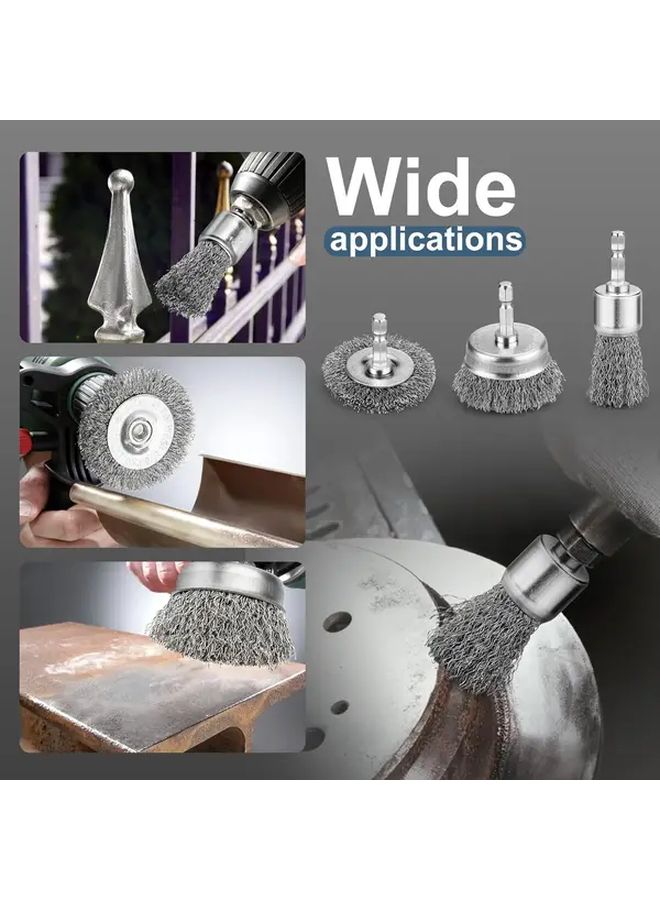 6pcs Silvery Carbon Steel Wire Cup Brush Drill Bit 1 4 Hex Shank Rust Removal - Image 2