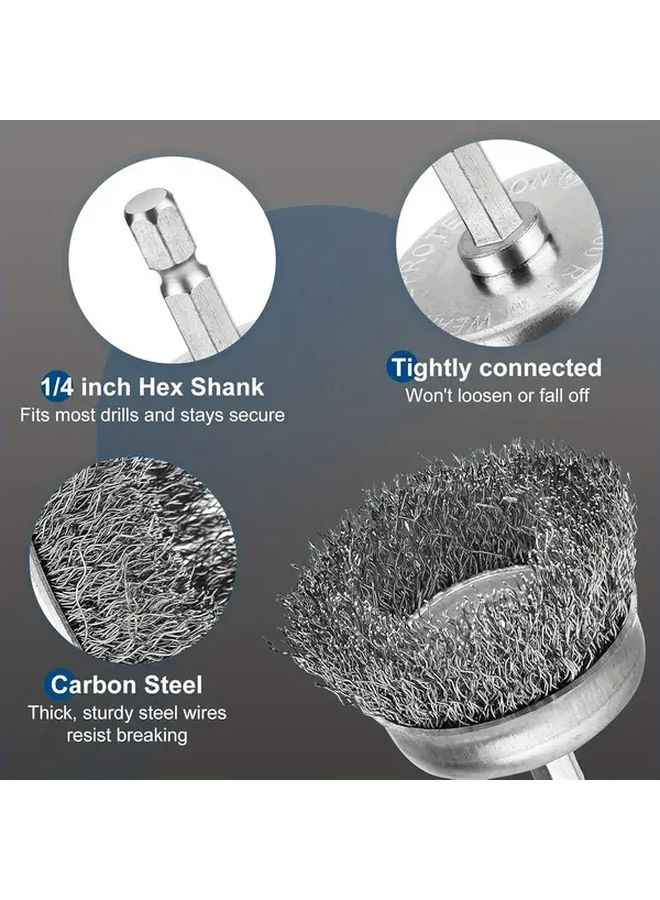 6pcs Silvery Carbon Steel Wire Cup Brush Drill Bit 1 4 Hex Shank Rust Removal - Image 4
