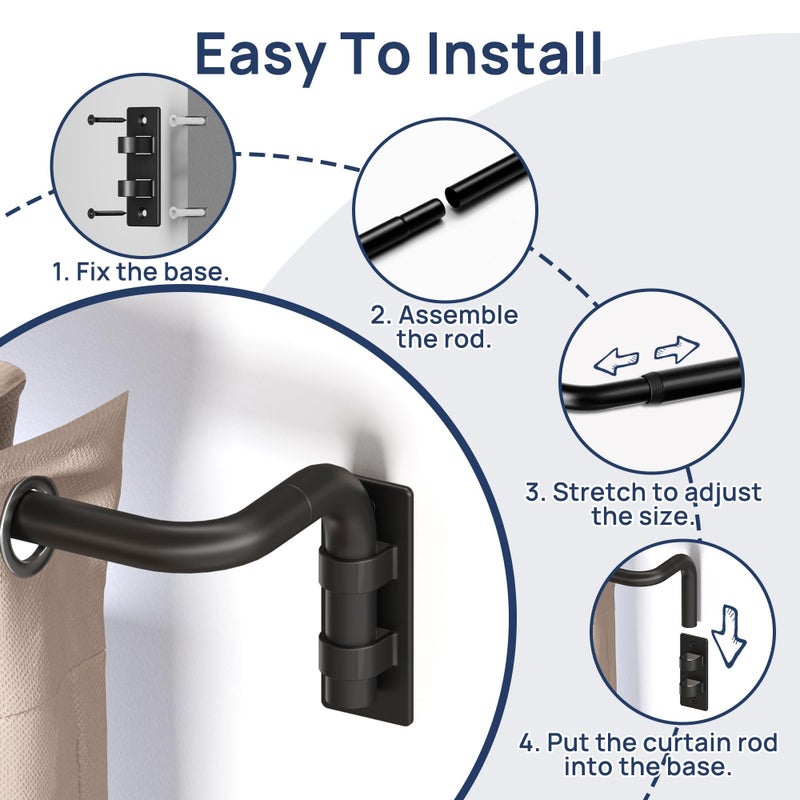 ENJOYBASICS Blackout Curtain rod for windows 48 to 84, 5/8 in Wrap Around Curtain Rods for Bedroom, Living Room, Adjustable from 30 to 86 Inches, Matte Black - Image 4