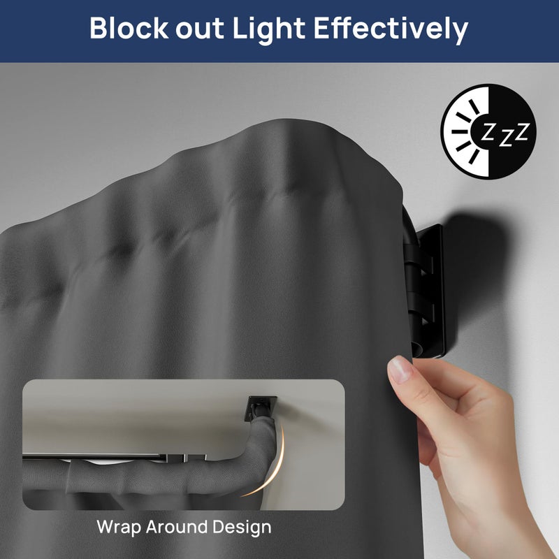 ENJOYBASICS Blackout Curtain rod for windows 48 to 84, 5/8 in Wrap Around Curtain Rods for Bedroom, Living Room, Adjustable from 30 to 86 Inches, Matte Black - Image 3
