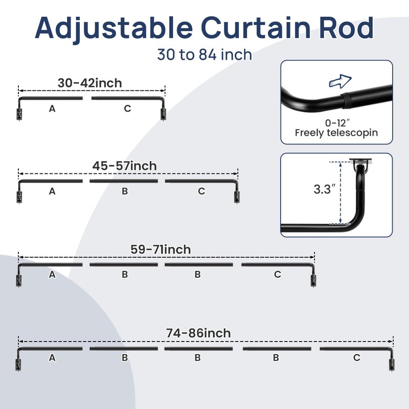ENJOYBASICS Blackout Curtain rod for windows 48 to 84, 5/8 in Wrap Around Curtain Rods for Bedroom, Living Room, Adjustable from 30 to 86 Inches, Matte Black - Image 5