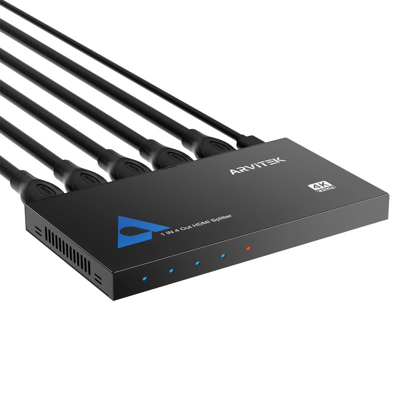 Arvitek 4K Metal HDMI Splitter 1 in 4 Out, 1Ã—4 Powered HDMI Video TV Splitter for Xbox, PS4/5, PC, Laptop, 4Kx2K@30Hz 3D Full HD, Mirror Monitor Only (Not a Switch) - Image 1