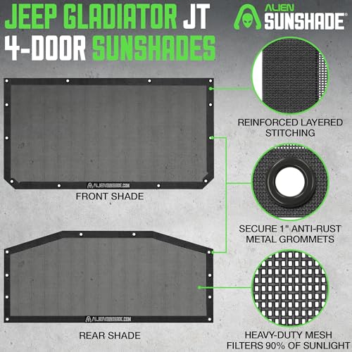 Alien Sunshade Jeep Gladiator Sun Shade Black (2018-2023) Jeep Gladiator Accessories, Front & Rear Mesh Sunshade, 4 Door Top, Reduces Wind & Noise Universal Fit - Image 2