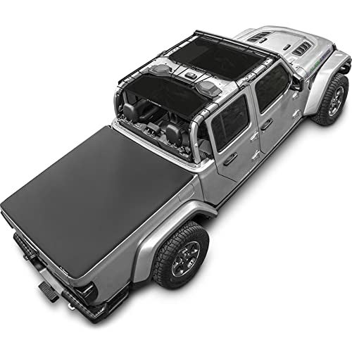Alien Sunshade Jeep Gladiator Sun Shade Black (2018-2023) Jeep Gladiator Accessories, Front & Rear Mesh Sunshade, 4 Door Top, Reduces Wind & Noise Universal Fit - Image 1