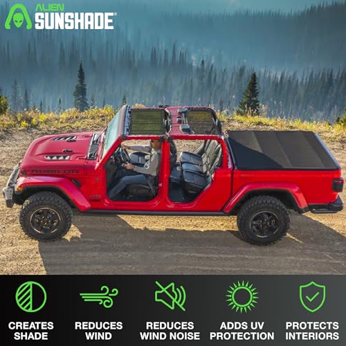 Alien Sunshade Jeep Gladiator Sun Shade Black (2018-2023) Jeep Gladiator Accessories, Front & Rear Mesh Sunshade, 4 Door Top, Reduces Wind & Noise Universal Fit - Image 4