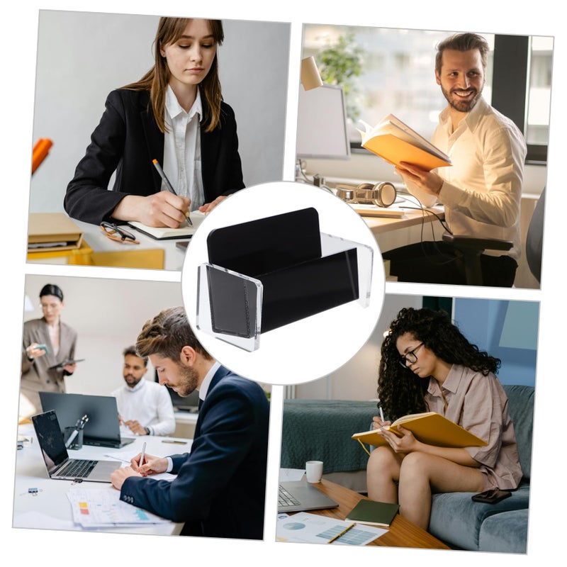حامل بطاقة عمل أكريليك للكتابة على المكتب، عرض أنيق، تخزين وتنظيم للمكتب - Image 4