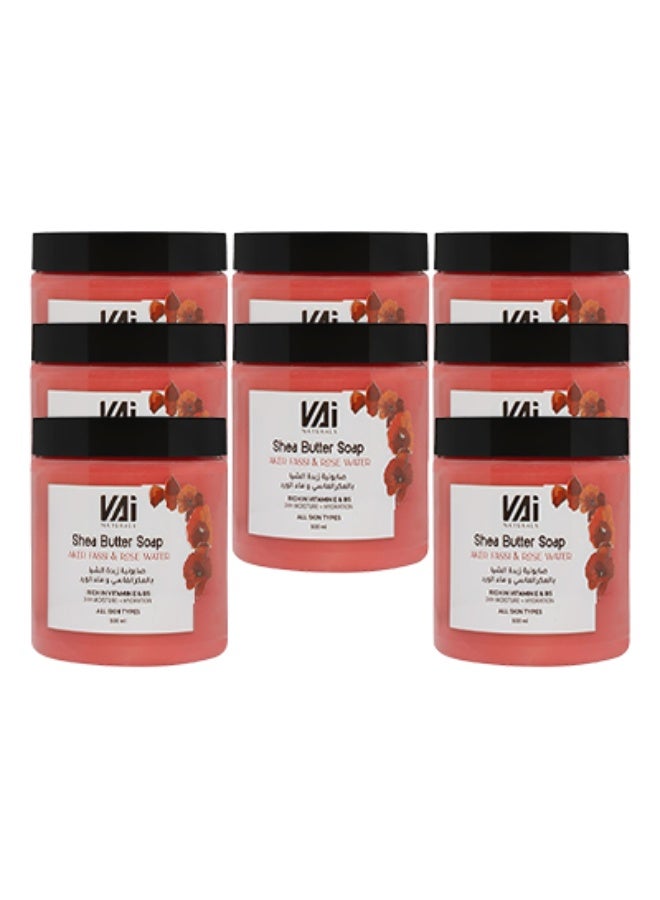 VAI 8 قطع صابون زبدة الشيا والعكر الفاسي وماء الورد غني بفيتامين E ترطيب يدوم 24 ساعة لجميع أنواع البشرة 500 مل - Image 1
