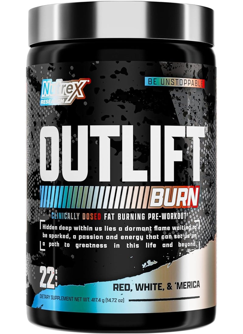 Nutrex Research OUTLIFT Burn Clinicaly Dosed Fat Burning Pre Workout Red White & Merica Flavour 22 servings  417.4 g g  - Image 1