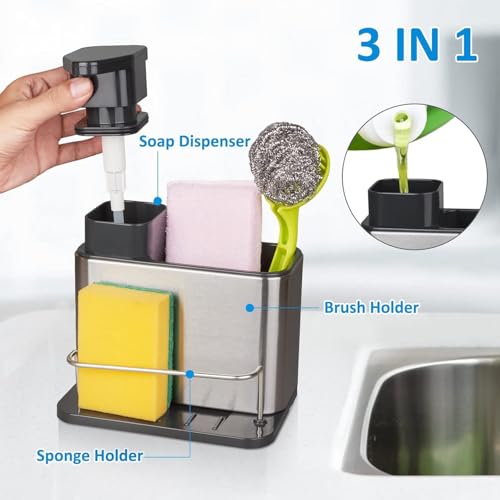 OVIOL Steel Kitchen Sink Caddy with Soap Dispenser – 3-in-1 Dishwashing Organizer for Sponge & Brush | Rustproof Sink Shelf for Kitchen Counter - Image 2