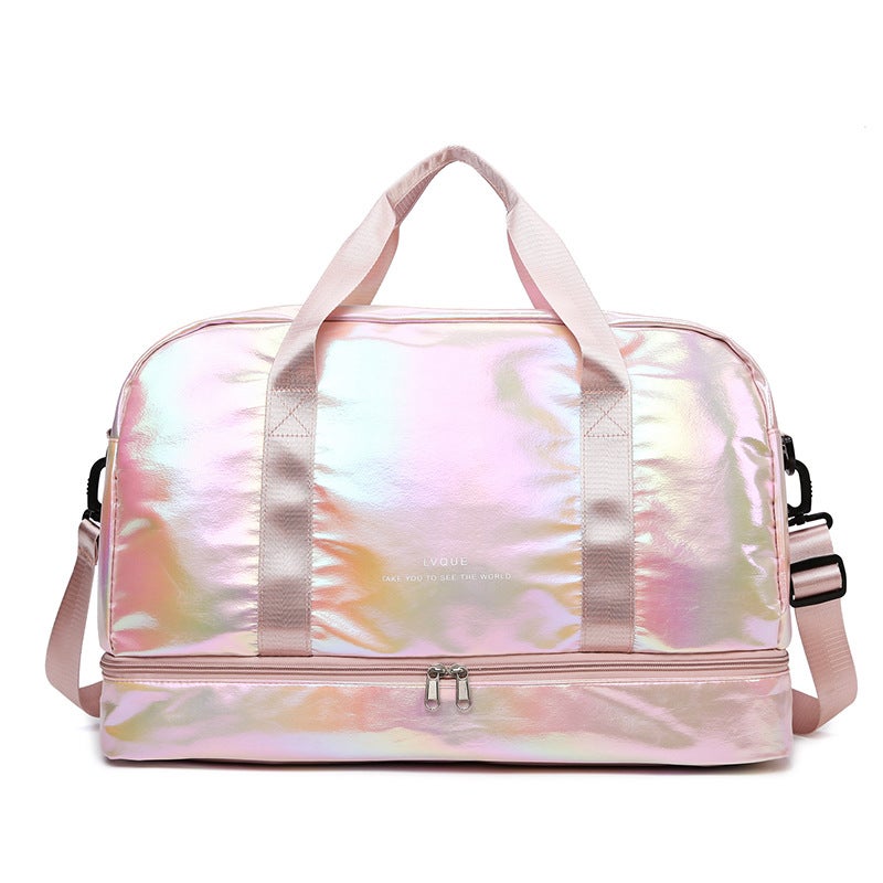 Fashion Laser Travel Bag with Shoe Compartment Pearl powder 