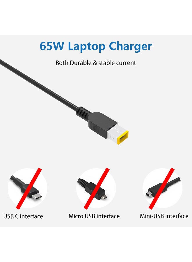 Zexen 65W Laptop Charger Fit for Lenovo Thinkpad, Square Tip, Non-USB-C Thinkpad X1 Carbon T440 T450 T460 T470 X240 X250 X260 X270 E L Series, Yoga 260 14, Ideapad 300 500 700, W550S S43120V 3.25A - Image 2