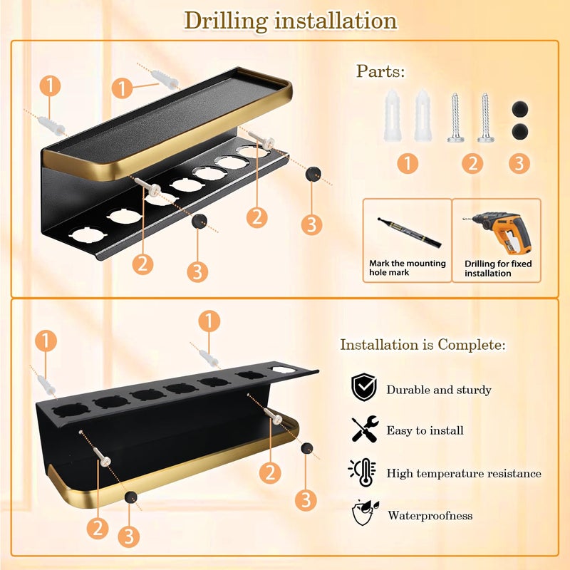 Yimerlen Airwrap Storage Holder Compatible with Dyson Airwrap Curling Iron Wall Mounted Storage Rack Holder for Home Organizer (with Comb) Gold - Image 5