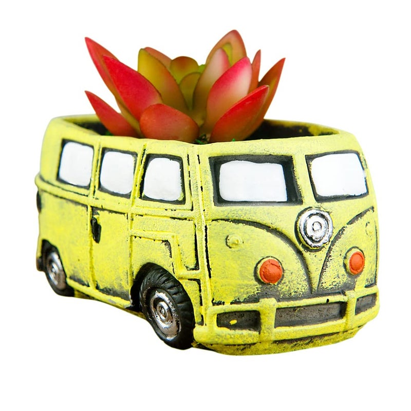 Ascrafter Cute Succulent Plants Planters, Small Planters with Drainage Hole, Flower Pots for Home Indoor Outdoor Garden Decoration (Yellow Bus) - Image 1