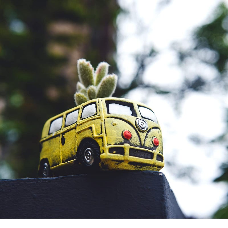 Ascrafter Cute Succulent Plants Planters, Small Planters with Drainage Hole, Flower Pots for Home Indoor Outdoor Garden Decoration (Yellow Bus) - Image 3