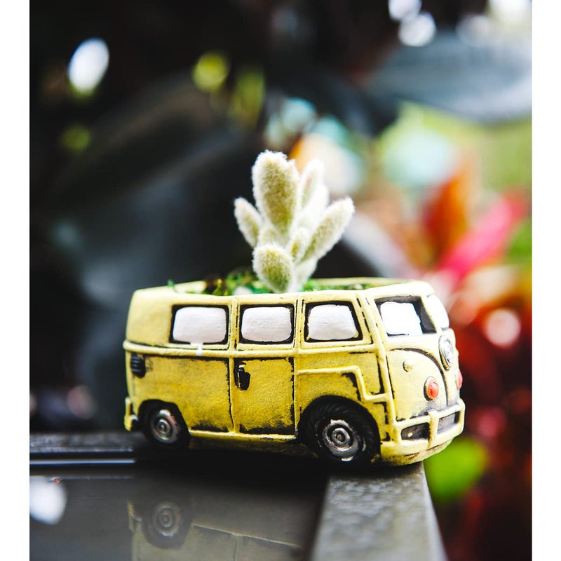 Ascrafter Cute Succulent Plants Planters, Small Planters with Drainage Hole, Flower Pots for Home Indoor Outdoor Garden Decoration (Yellow Bus) - Image 2