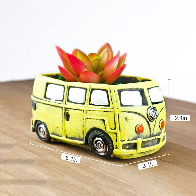 Ascrafter Cute Succulent Plants Planters, Small Planters with Drainage Hole, Flower Pots for Home Indoor Outdoor Garden Decoration (Yellow Bus) - Image 5