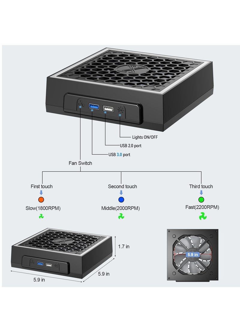 Flash Hawk Cooling Fan for Xbox Series X with Colorful Light Strip,Adjustable Speed Low Noise Top Fan with RGB LED Lights,2 USB Port and Touch Switch  - Image 5