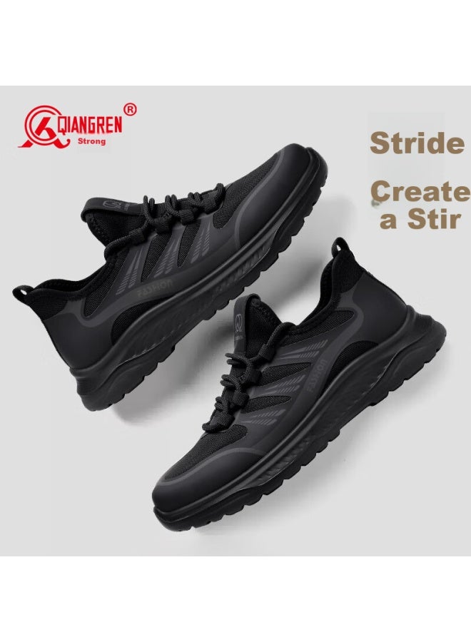 Strongman Qiangren Breathable Lightweight Commuter Casual Men's Shoes Outdoor Sports Jogging Shoes Jda73298 Black Size 42 - Image 4