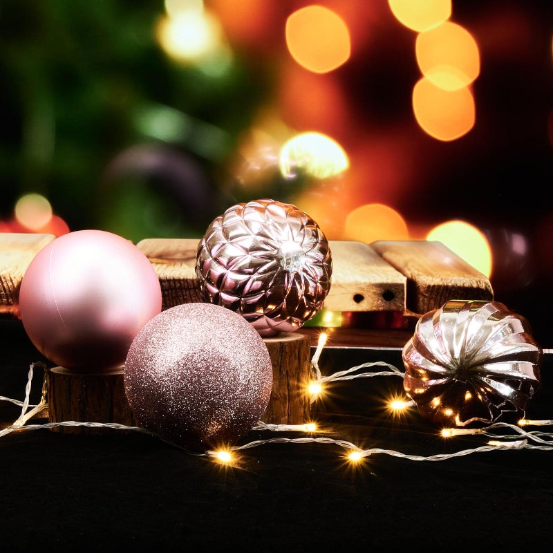 Emopeak 4Pcs Christmas Balls Ornaments for Xmas Christmas Tree - 4 inch Shatterproof Christmas Tree Decorations Hanging Ball for Holiday Wedding Party Decoration (Pink  4 inch) - Image 2