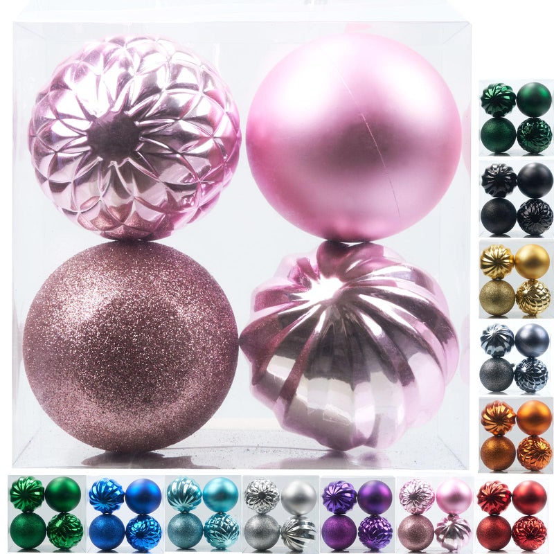 Emopeak 4Pcs Christmas Balls Ornaments for Xmas Christmas Tree - 4 inch Shatterproof Christmas Tree Decorations Hanging Ball for Holiday Wedding Party Decoration (Pink  4 inch) - Image 1