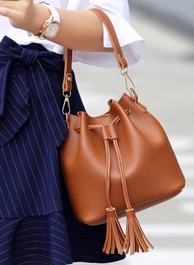 Women's Leather Bucket Bag Ladies Tassel Hobo Bag Handbags Shoulder bags Fashion Ladies Crossbody Bag Adjustable Strap Drawstring Tote Handbag for Work Shopping Daily  - Image 3