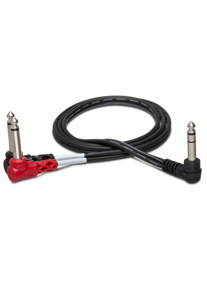 Hosa كابل هوسا STP-201RR بزاوية قائمة 1/4" TRS إلى زاويتين قائمتين 1/4" TS، 1 متر أسود - Image 1