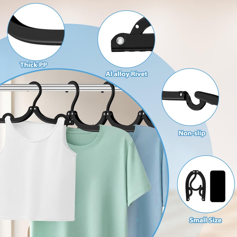 Eunhdet 12Pcs Portable Travel Hangers for Cruise Ship Essentials 2026 with 24 Clips, Plastic Folding Foldable Hangers Clothes Drying Rack Travel Accessories for Suitcase, RV, Camping, Road Trip (Black) - Image 5