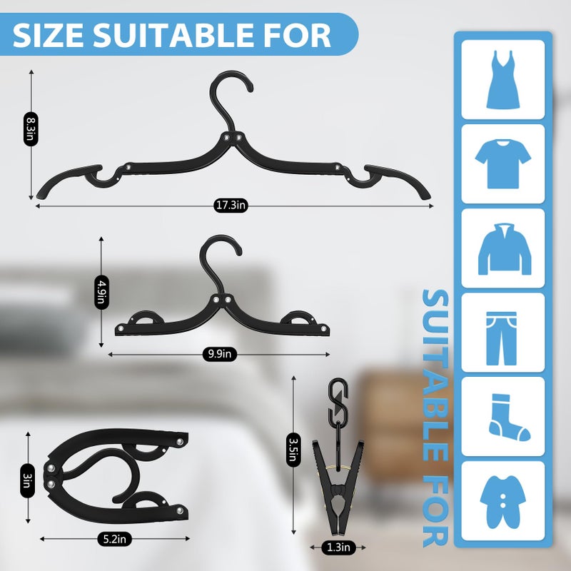 Eunhdet 12Pcs Portable Travel Hangers for Cruise Ship Essentials 2026 with 24 Clips, Plastic Folding Foldable Hangers Clothes Drying Rack Travel Accessories for Suitcase, RV, Camping, Road Trip (Black) - Image 2