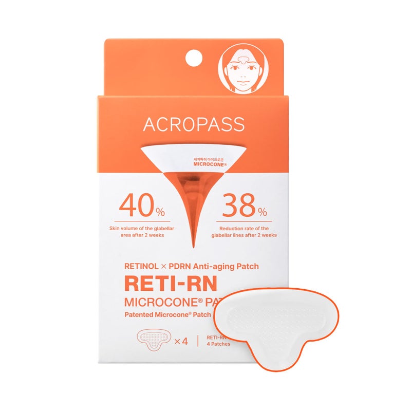 Acropass Wrinkle Patches ACROPASS RETI-RN Microcone, Deep Wrinkle, PDRN 10,000 ppm, Retinol 3,300 IU/g, Hyaluronic Acid, Anti-Aging (T shape, 4 Count) - Image 1